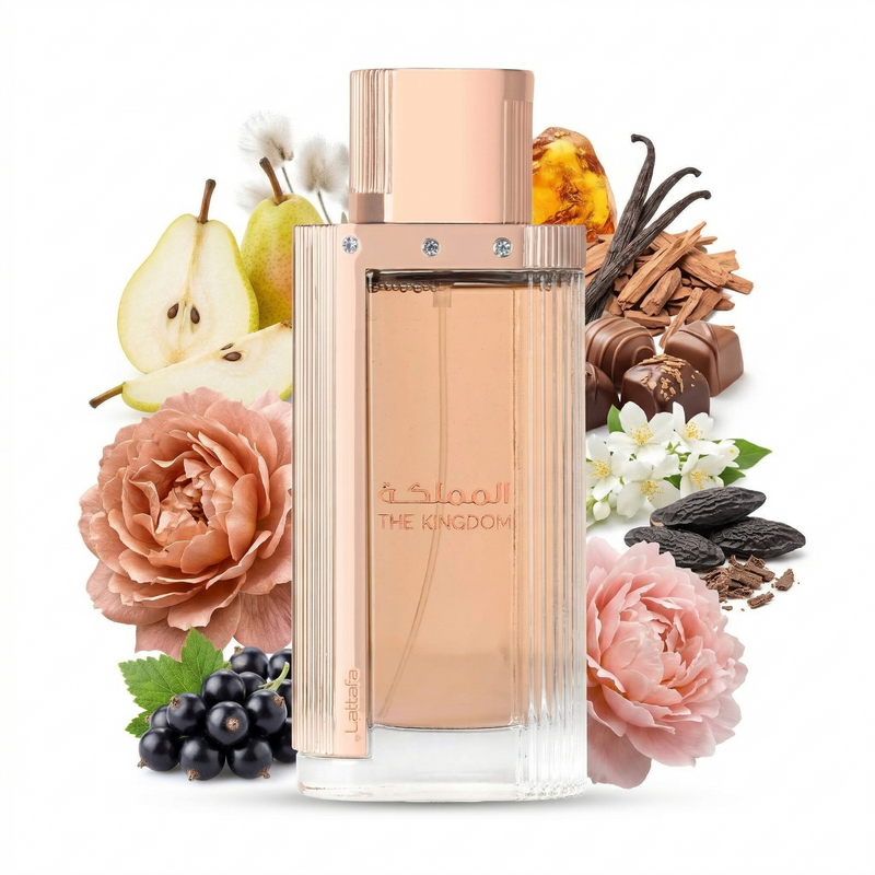 The Kingdom for Women par Lattafa - Flacon eau de parfum avec notes de poire, jasmin et vanille