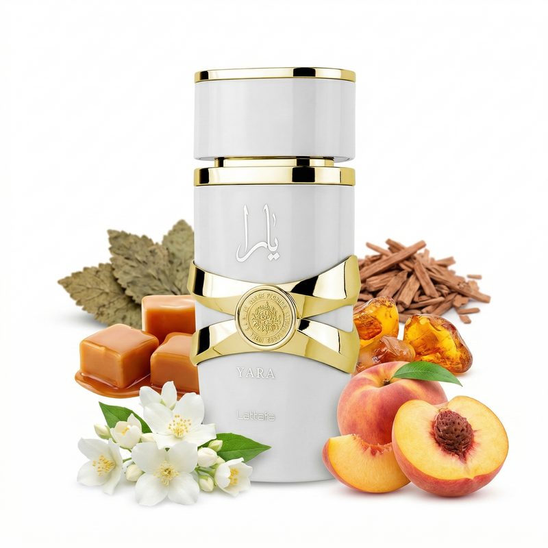 Yara Moi par Lattafa - Flacon eau de parfum avec notes de jasmin, pêche et caramel